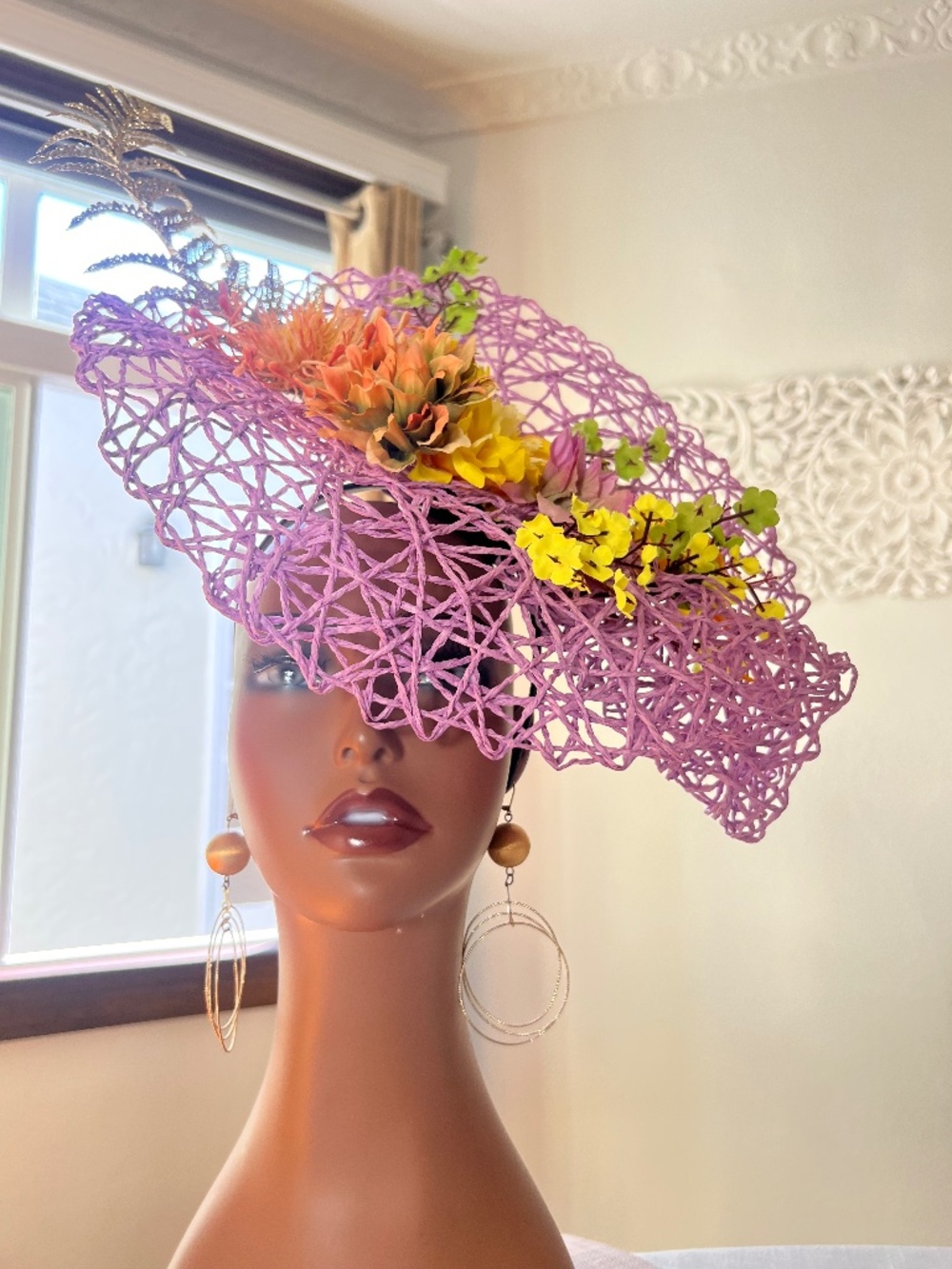 Boho Chic lavender, orange, yellow lavender woven base Fascinator